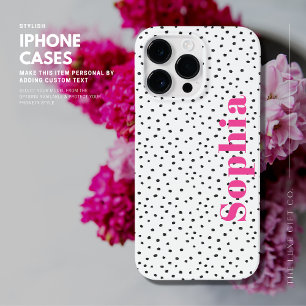 Modern Stylish Hot Pink Personalised Polka Dots Case-Mate iPhone 14 Pro Max Case