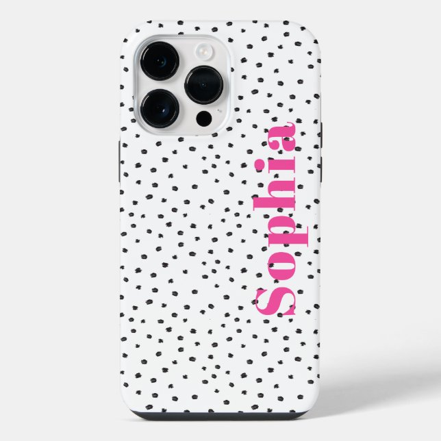 Modern Stylish Hot Pink Personalised Polka Dots iPhone Case (Back)