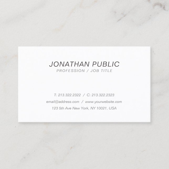 Modern Stylish Italic White Simple Plain Trendy Business Card (Front)