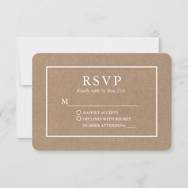 Modern Stylish Kraft Wedding RSVP Card (Front)