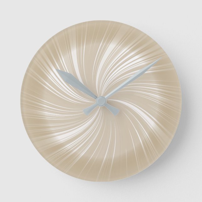 Modern Stylish Light Brown Radiant Twirl Pattern Round Clock (Front)