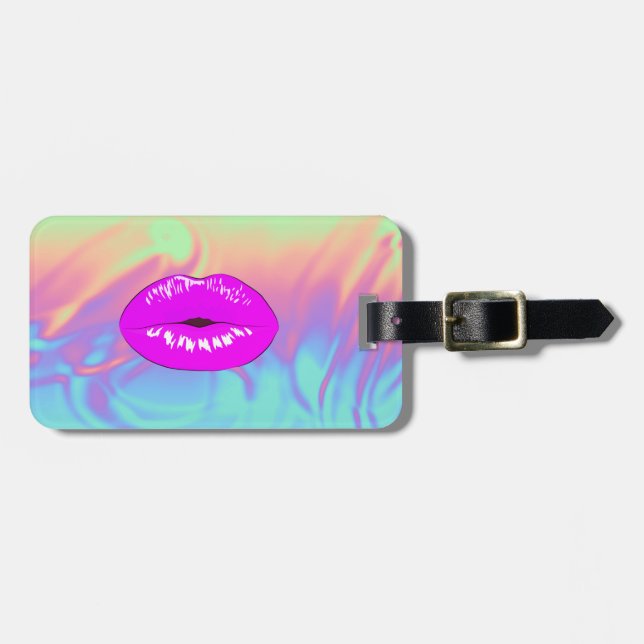 Modern Stylish Lips,Ombre Holographic Luggage Tag (Front Horizontal)