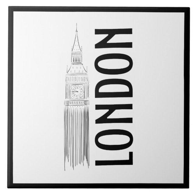 Modern Stylish London Sity Black White Tile (Front)