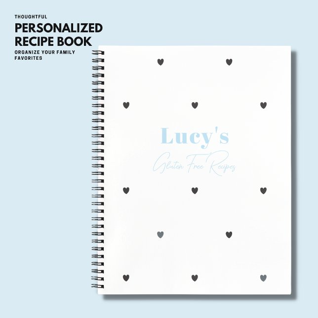 Modern Stylish Love Heart Blue Blank Recipe Book (Creator Uploaded)
