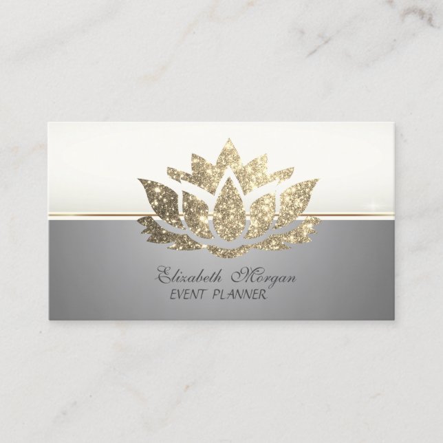Modern Stylish Luxury Professional Glitter Lotus Business Card (Front)