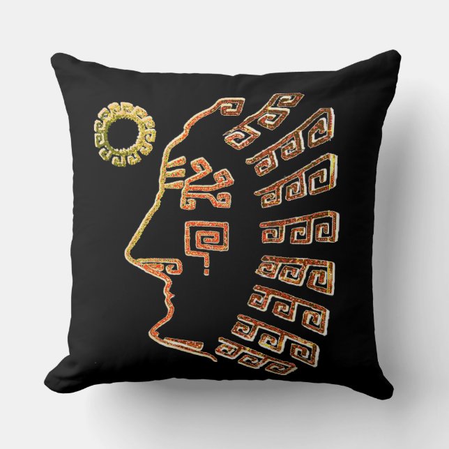 Modern Stylish Machu Picchu Drawing on Black Cushion (Front)