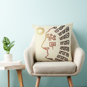 Modern Stylish Machu Picchu Drawing on Light Beige Cushion