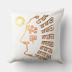 Modern Stylish Machu Picchu Drawing on White Cushion