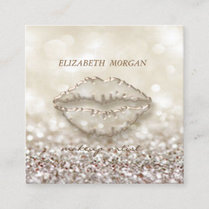 Modern Stylish,Makeup Artist,Glittery,Bokeh,Lips Square Business Card