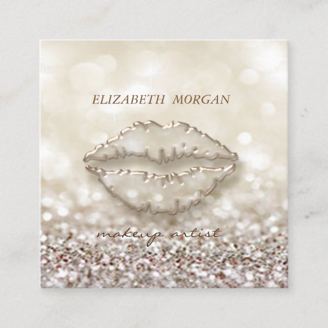Modern Stylish,Makeup Artist,Glittery,Bokeh,Lips Square Business Card (Front)