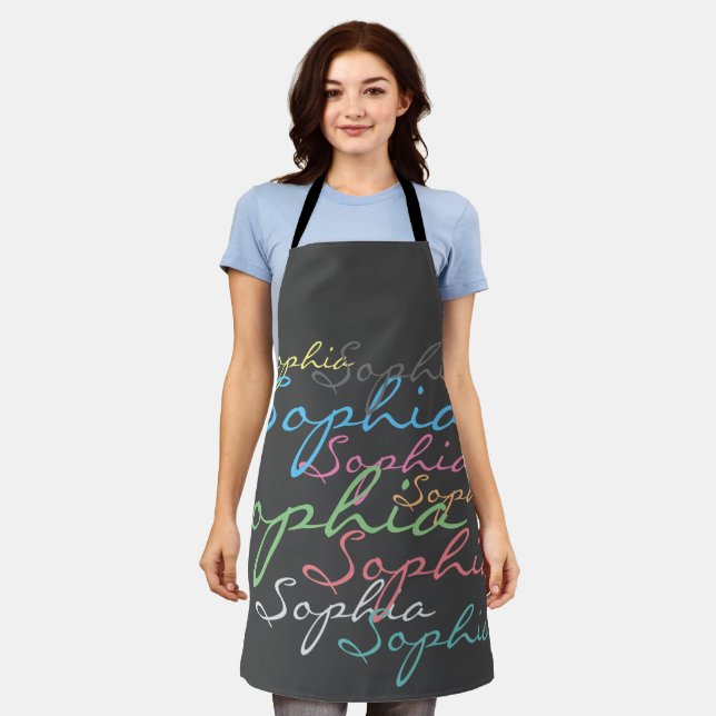 Modern Stylish Maximalist Custom Name Typography Apron (Worn)