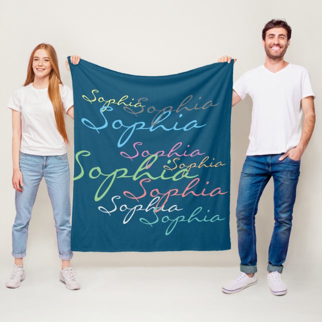 Modern Stylish Maximalist Custom Name Typography Fleece Blanket (In Situ)