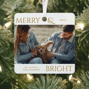 Modern Stylish Merry Christmas Family Photo Gold Metal Tree Decoration