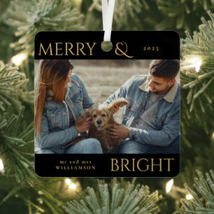 Modern Stylish Merry Christmas Family Photo Metal Tree Decoration