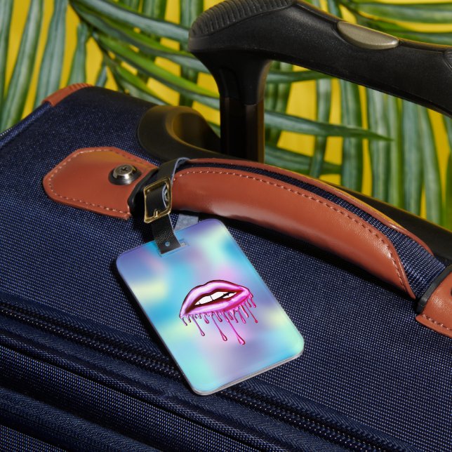 Modern Stylish Metallic Dripping Lips Holographic Luggage Tag (Front Insitu 1)