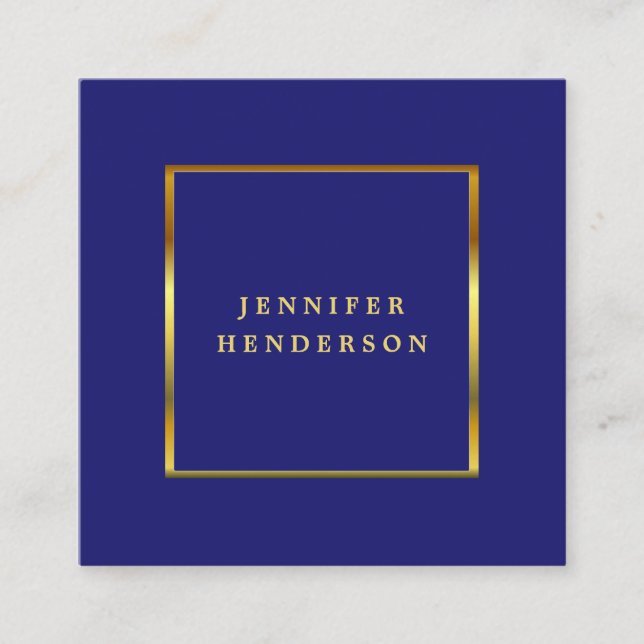 Modern stylish midnight blue gold professional square business card (Front)