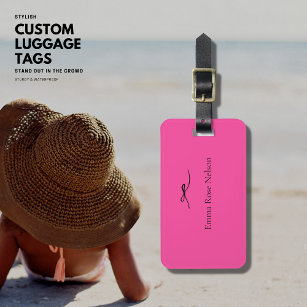 Modern Stylish Minimalist Cute Hot Pink Monogram Luggage Tag