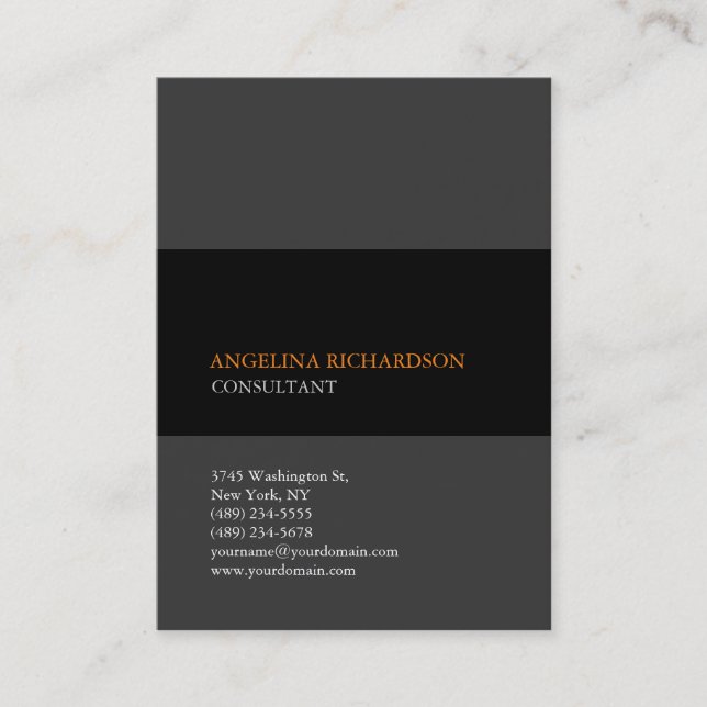 Modern Stylish Minimalist Elegant Plain Grey Black Business Card (Front)