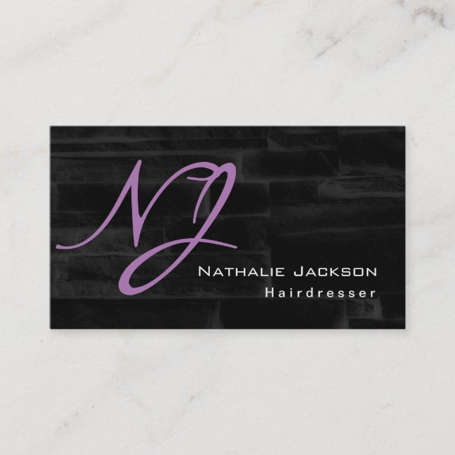 Modern Stylish Monogram Black Grey Hairdresser Business Card (Front)