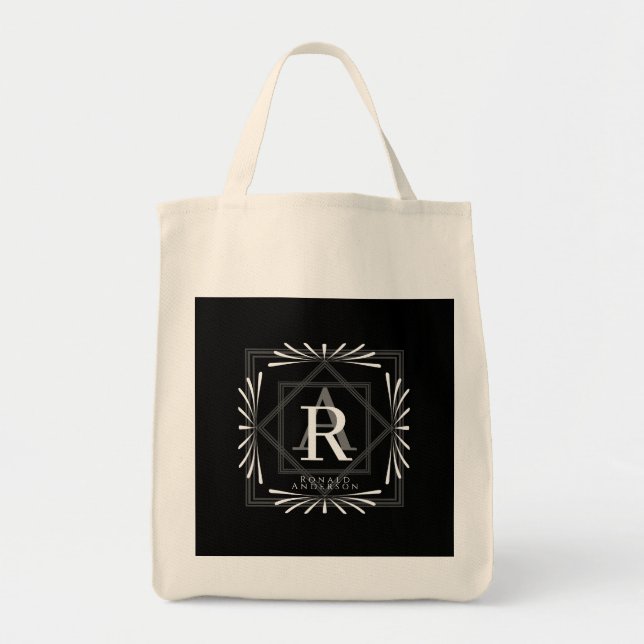 Modern Stylish Monogram Black  Tote Bag (Front)