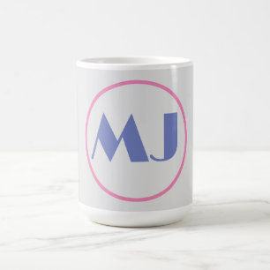 Modern Stylish Monogram Blue Initial Letters Grey Coffee Mug