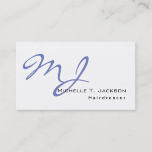 Modern Stylish Monogram Blue White Hairdresser Business Card