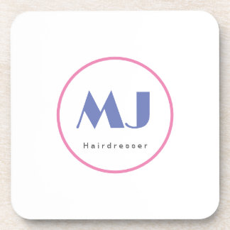 Modern Stylish Monogram Blue White Hairdresser Coaster