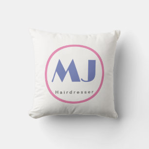 Modern Stylish Monogram Blue White Hairdresser Cushion