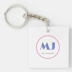 Modern Stylish Monogram Blue White Hairdresser Key Ring
