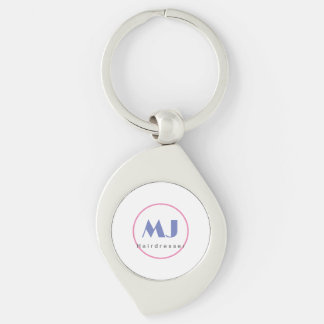 Modern Stylish Monogram Blue White Hairdresser Key Ring