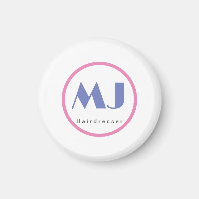 Modern Stylish Monogram Blue White Hairdresser Magnet (Front)