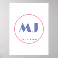 Modern Stylish Monogram Blue White Hairdresser