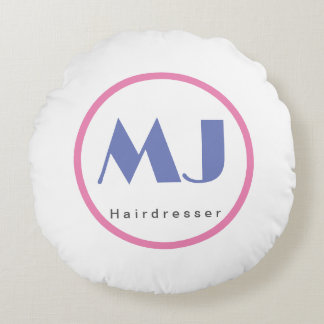 Modern Stylish Monogram Blue White Hairdresser Round Cushion