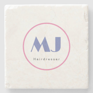 Modern Stylish Monogram Blue White Hairdresser Stone Coaster
