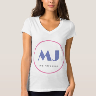 Modern Stylish Monogram Blue White Hairdresser T-Shirt