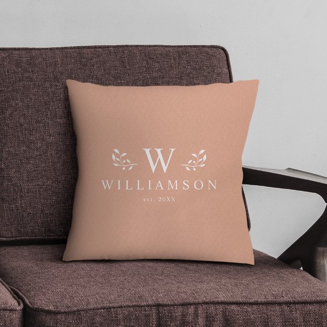 Modern Stylish Monogram Custom Family Name Peach Cushion (Creator Uploaded)