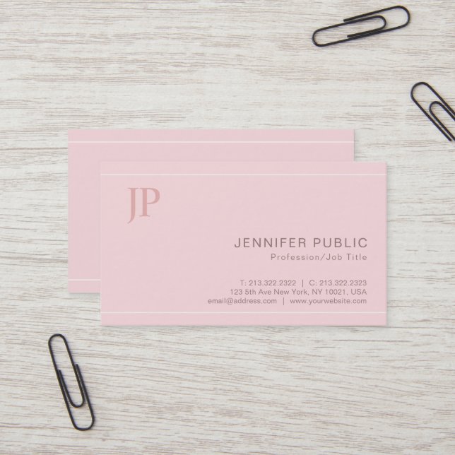 Modern Stylish Monogram Elegant Pink Consultant Business Card (Front/Back In Situ)