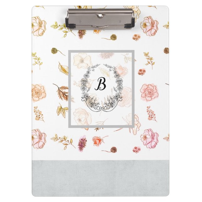 Modern Stylish Monogram Girly Patterns 1974 Clipboard (Front)