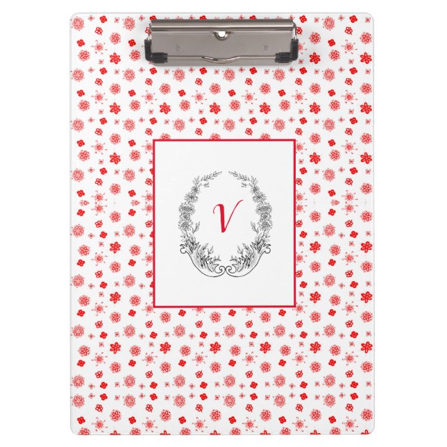 Modern Stylish Monogram Girly Patterns Red Clipboard (Front)