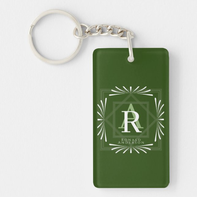 Modern Stylish Monogram Green Key Ring (Front)
