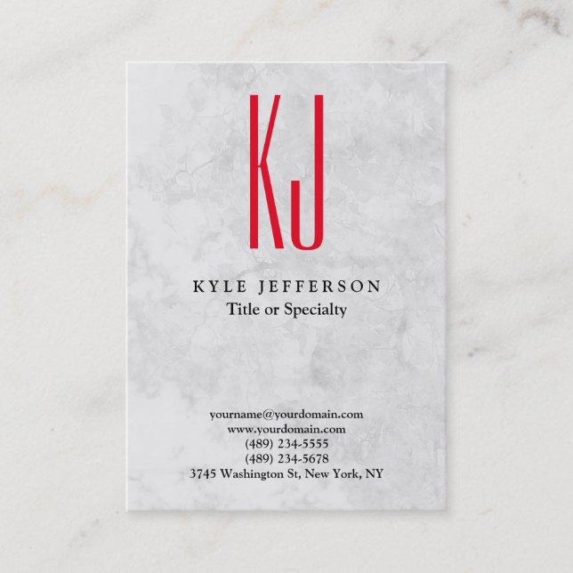 Modern Stylish Monogram Grey Red Trendy Business Card (Front)