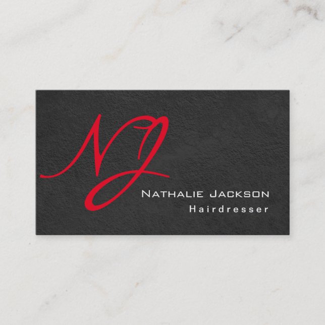 Modern Stylish Monogram Grey Texture Hairdresser Business Card (Front)