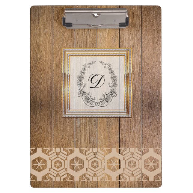 Modern Stylish Monogram  Pattern Vintage Wood Clipboard (Front)