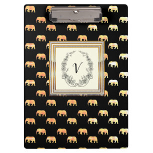 Modern Stylish Monogram Patterns Black Gold Clipboard