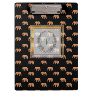 Modern Stylish Monogram Patterns Elephants Gold Clipboard