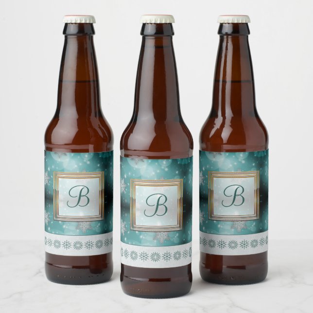 Modern Stylish Monogram Patterns | Snow Party #3 Beer Bottle Label (Bottles)