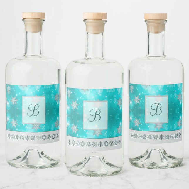 Modern Stylish Monogram Patterns | Snow Party Liquor Bottle Label (Bottles)
