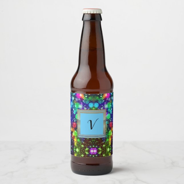 Modern Stylish Monogram Patterns Winter Party Beer Bottle Label (Front)