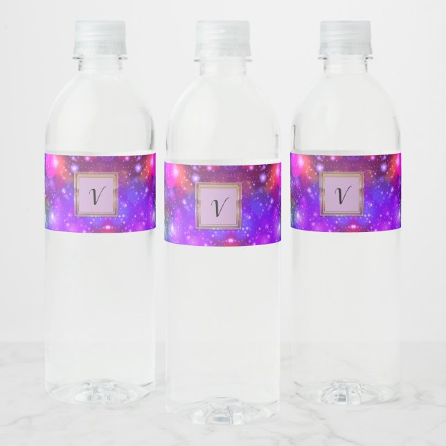 Modern Stylish Monogram Patterns Winter Party Water Bottle Label (Bottles)