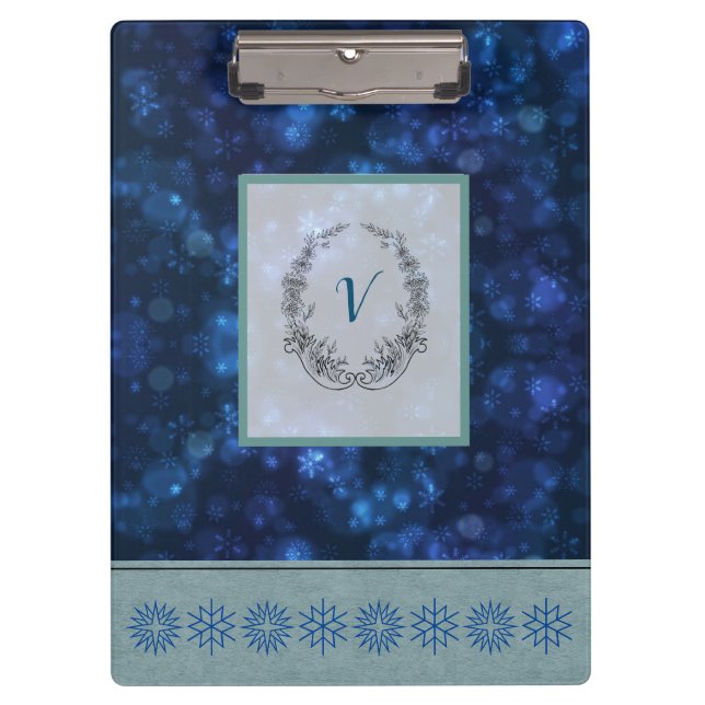 Modern Stylish Monogram Patterns Winter Snowflakes Clipboard (Front)